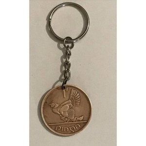 1952 Lucky Ireland Harp Bird Coin Keychain Circulated Real Great Gift 🎁